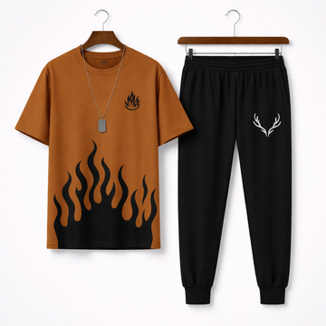 Men Brown Flame Printed Tracksuit For Men