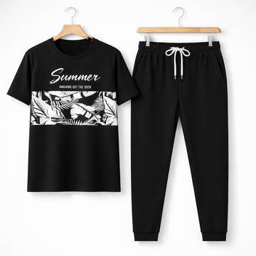 Black Printed Micro Interlock Tracksuit For Men